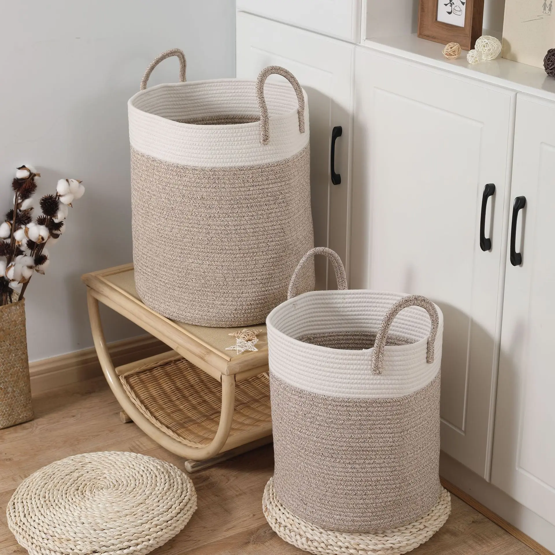 Renel 100%  Fabric Blanket Woven Collapsible Extra Large Foldable Cotton Storage Basket