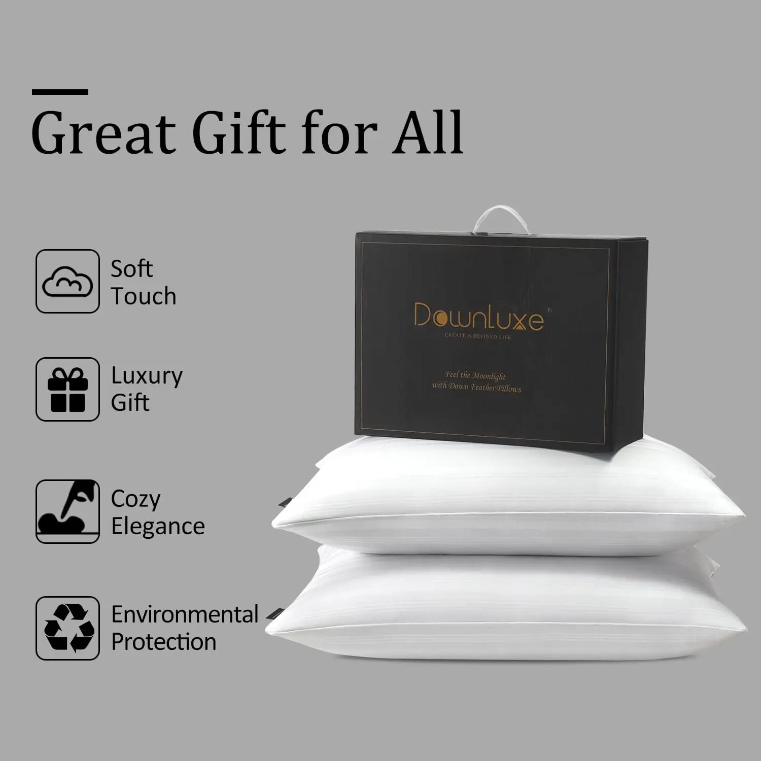 Goose Feather Down Pillow - Set of 2 Bed Pillows for Sleeping with Rayon Derived from Bamboo Shell, Queen Size (20x28)
