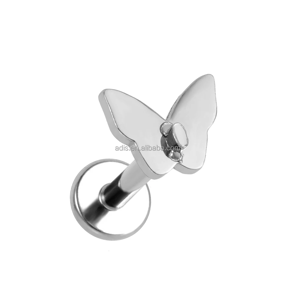 16G internally thread fashion stainless steel lip stud ring party popular butterfly earrings gift for girl labret