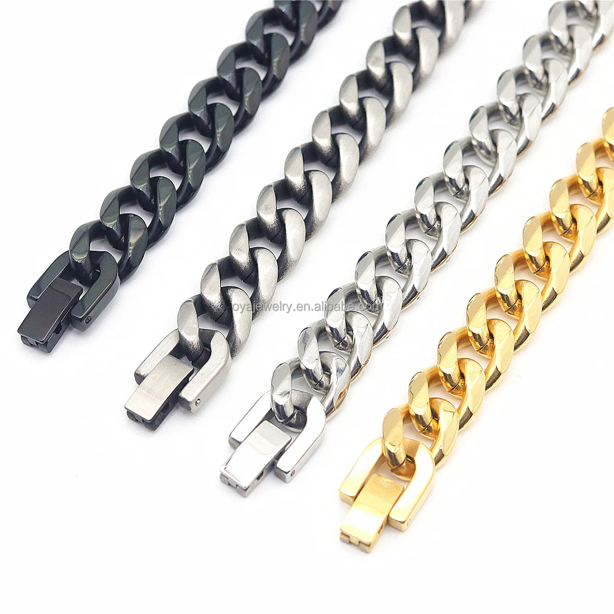 OYA Fashion Classic Jewelry Bracelet Vintage Silver Black Gold Plated Color Stainless Steel Miami Cuban Chain Bracelet Men