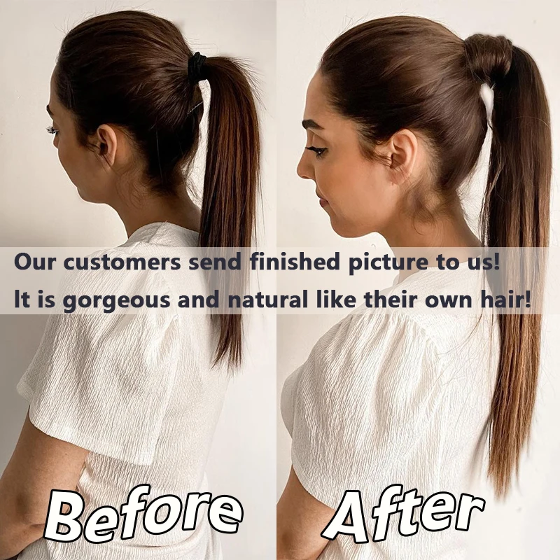 100% Natural Virgin European Remy Human Hair Extensions Long Black Stick-On Clip-in Ponytail Instant Wrap Straight Style