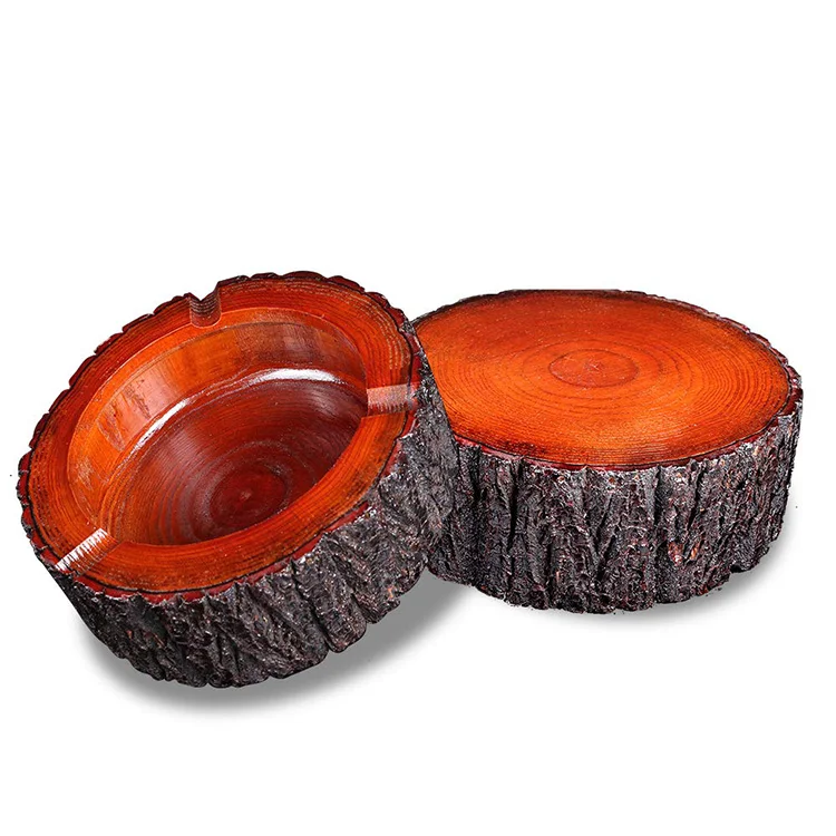 Custom Logo Printed Advertising Portable Round Pocket Creative Cigarette Wooden Cigar Ashtray