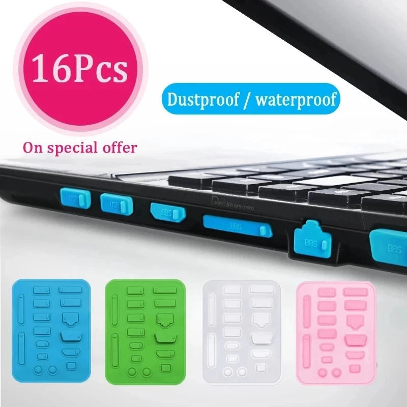 16 pcs Colorful Silicone Anti Dust Plug Cover Stopper Dust Plug Laptop Dustproof USB Port RJ45 Interface Waterproof Cover