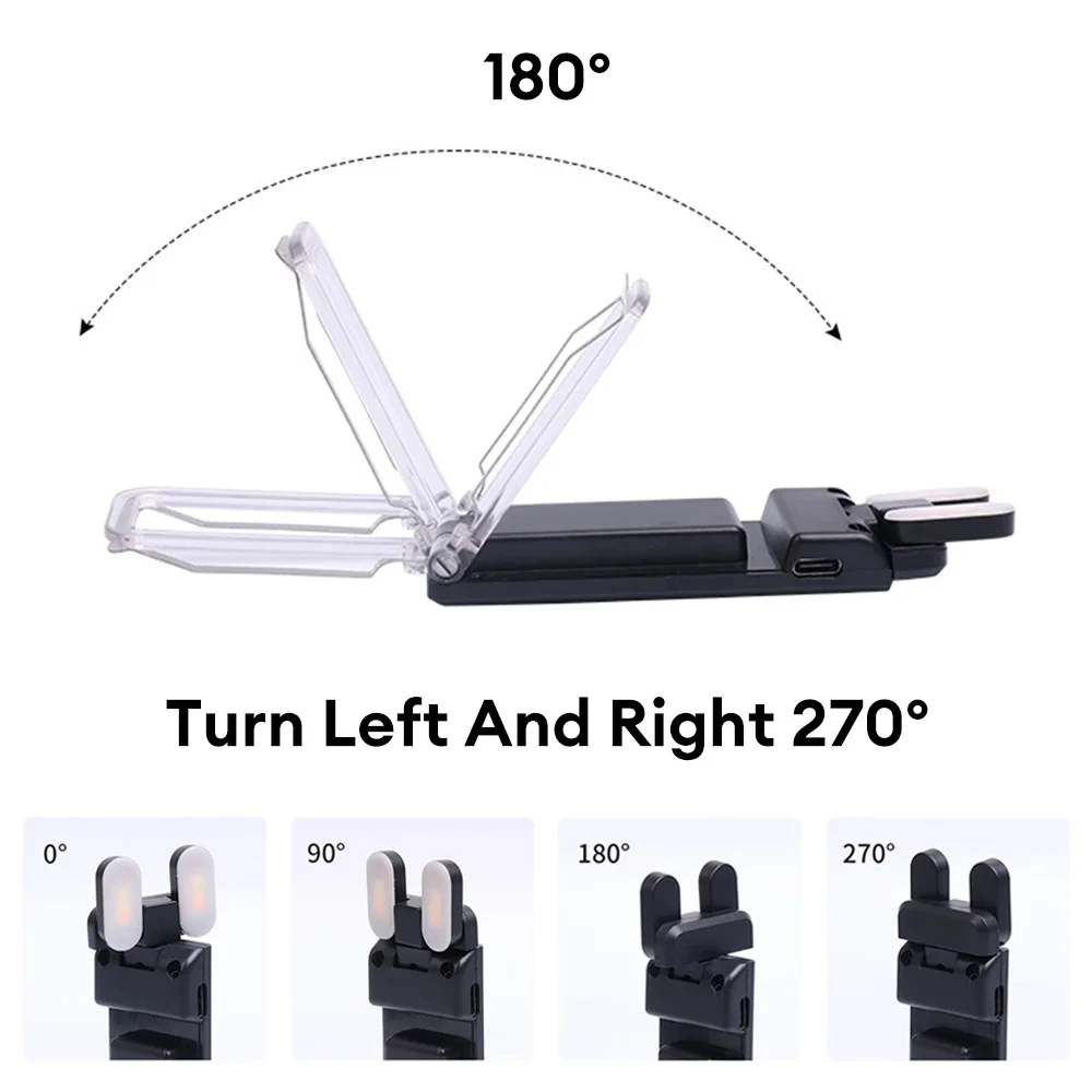 USB Rechargeable Mini LED Reading Lamp Portable Book Light Clip Foldable Design Modern Style Small Home Bedroom Living Room Use