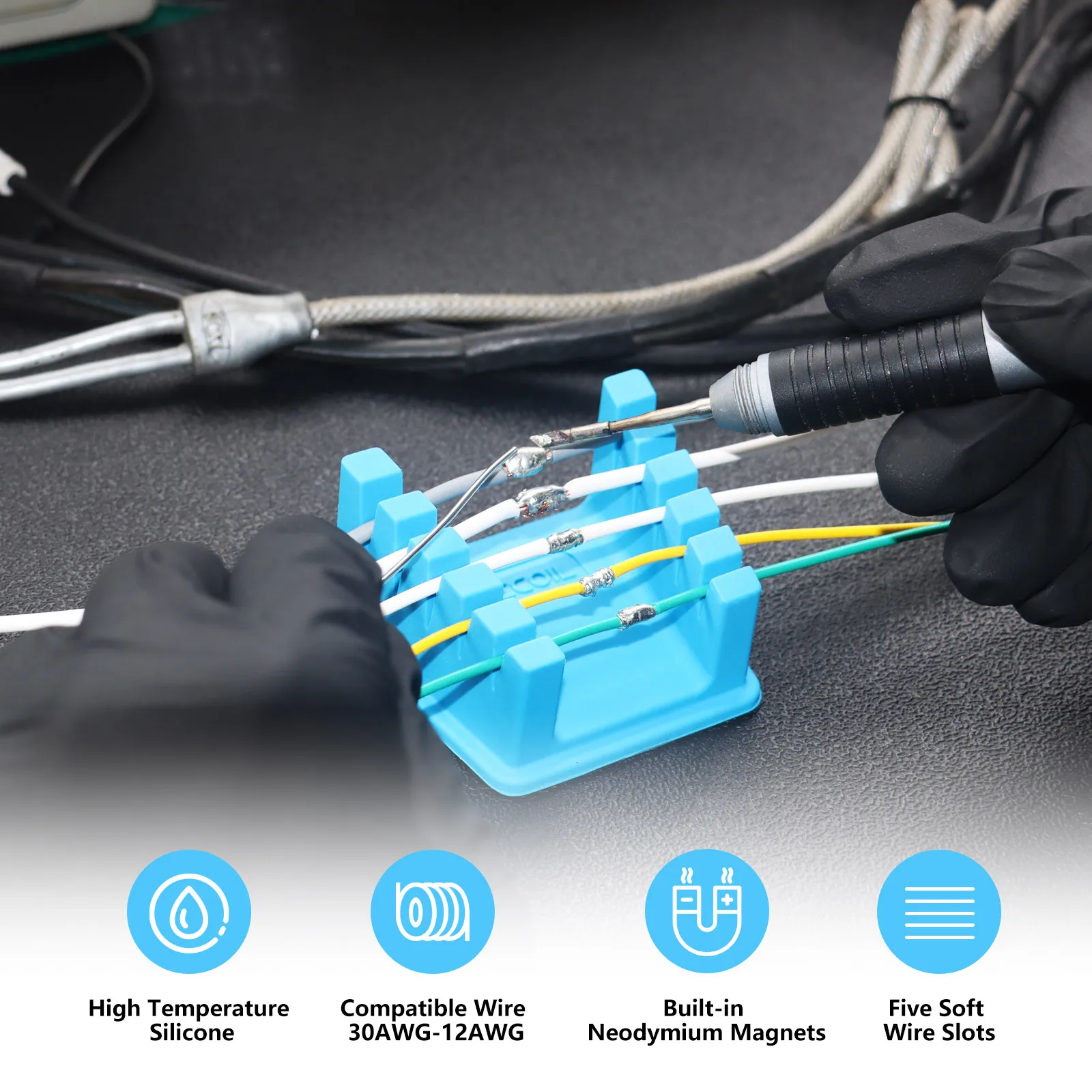 Edge SWSS-P Silicone Wire Harness Soldering Holder, Wire Leads Clamp Stand with Neo Magnets Base, Holds 30AWG to 12AWG Wires