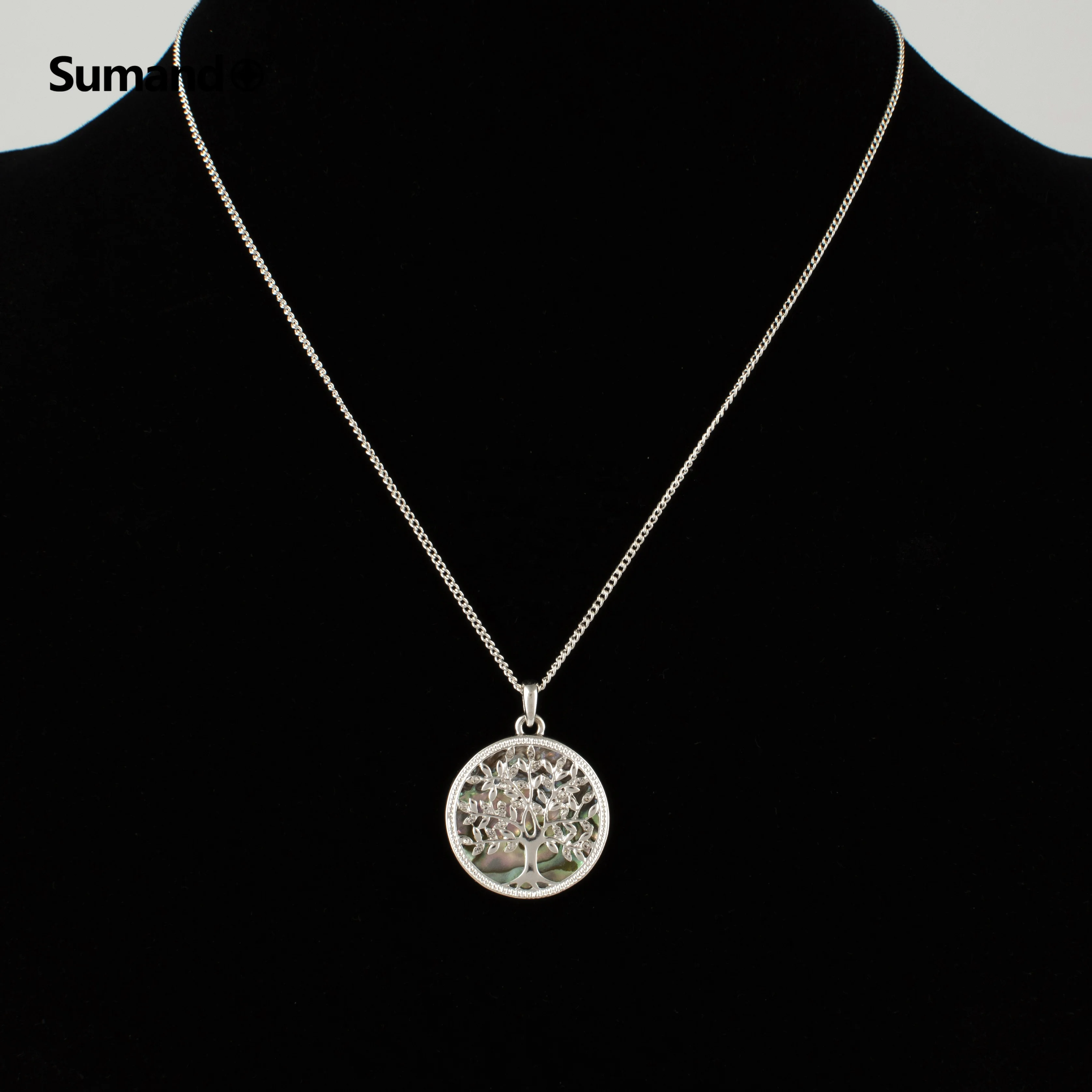 Sumando fashionable crystal tree of life choker abalone shell pendant necklace