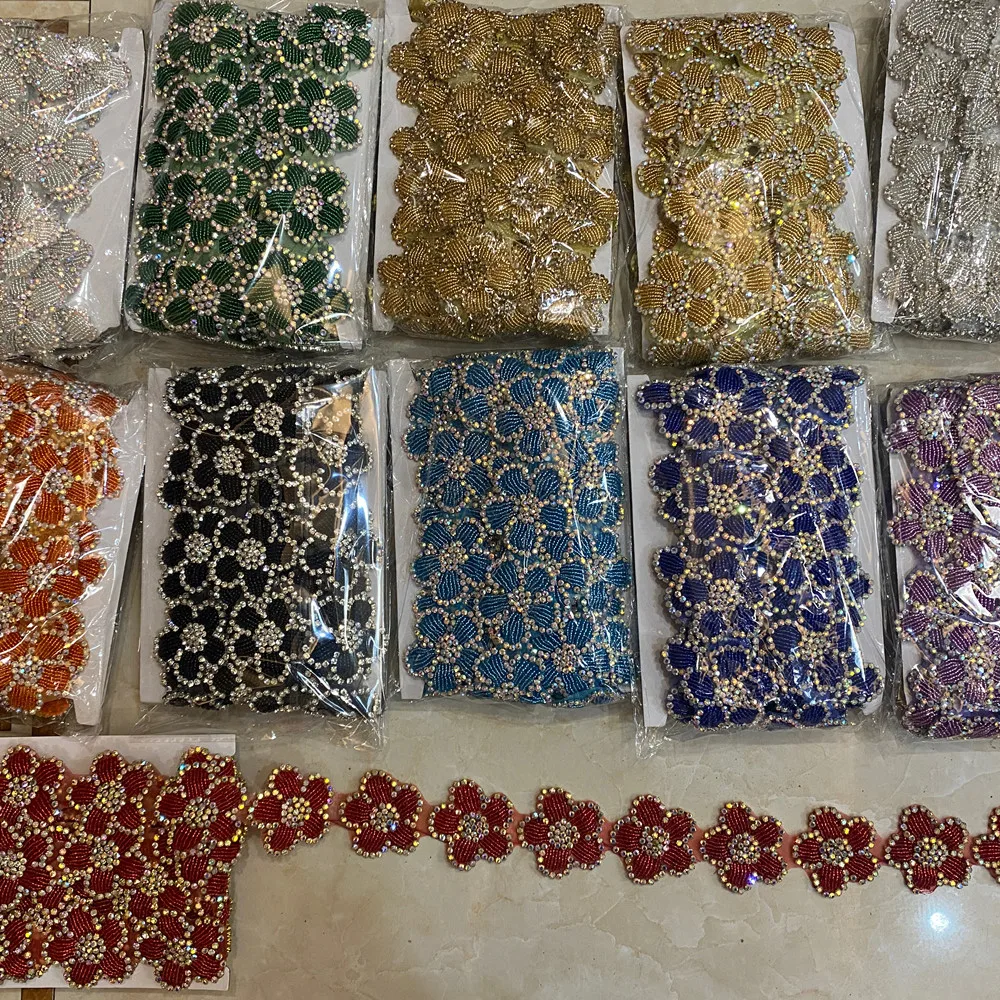 5yards Crystal Motif Strass Hot Fix Rhinestone Flower With Rhinestones  patches Iron On  wedding belt dress