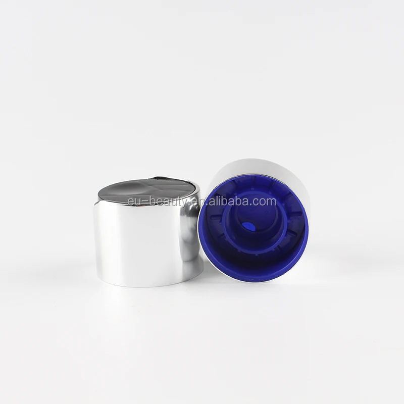 Manufacturer 24/410 New Design shiny silver aluminum with colorful press disc top cap shampoo cap lotion bottle lids