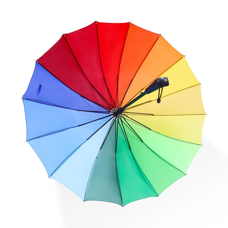 Rainbow Colorful 16K Windproof Golf Umbrella Long Handle Women Automatic Opening Custom Logo Light Weight Rain Guarda Chuva