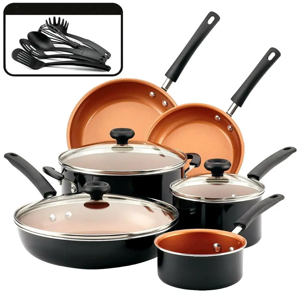 New Fashion aluminum copper cookware set Durable home daily Cooking nonstick pots and pan set