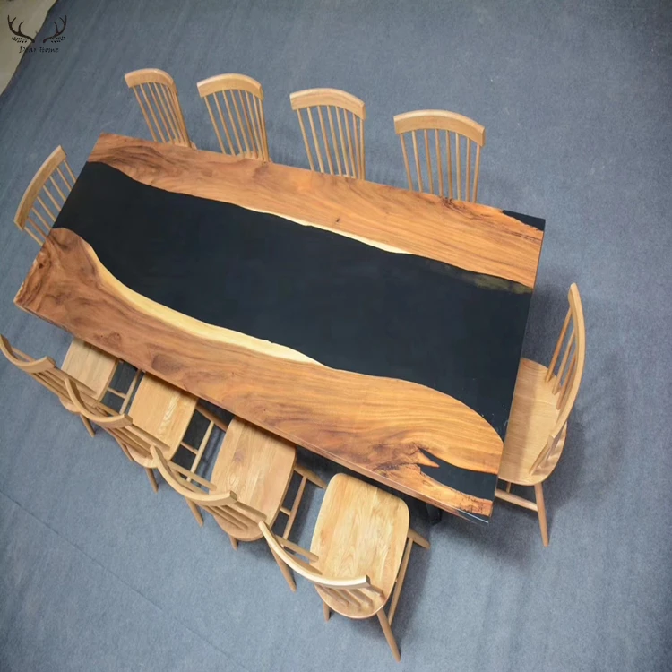 Home walnut table red epoxy resin acacia dining table set wooden dining table top
