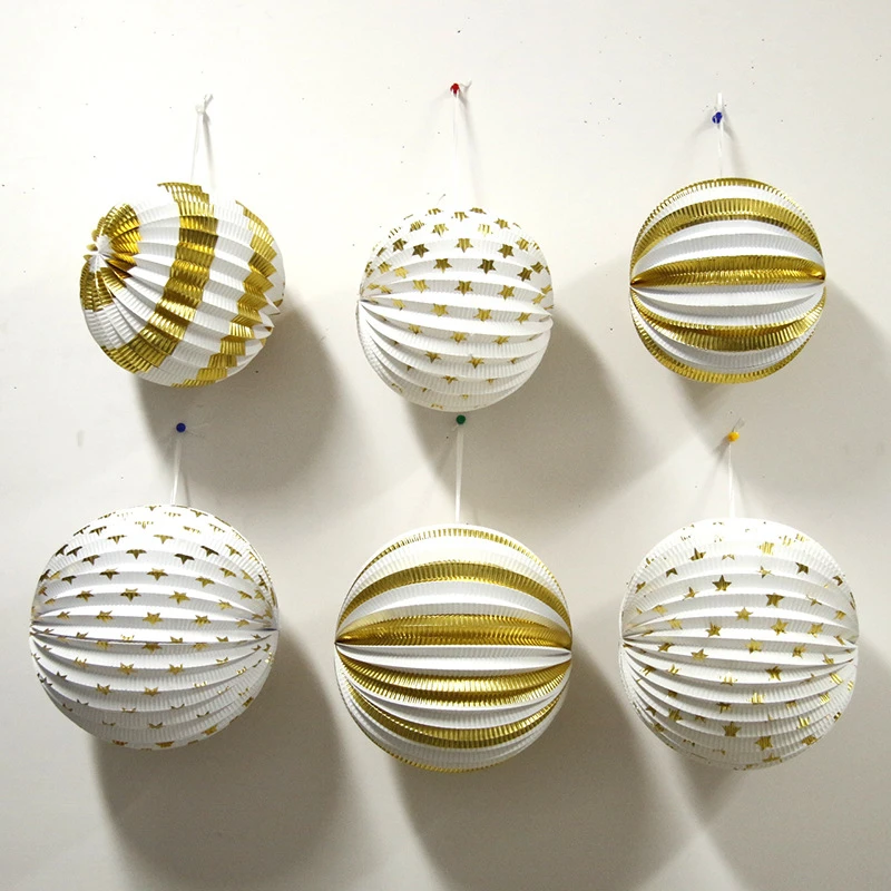Party Paper Lanterns Gold Pattern Spring Festival New Year Decorations Bronzing Chinese Paper Lanterns