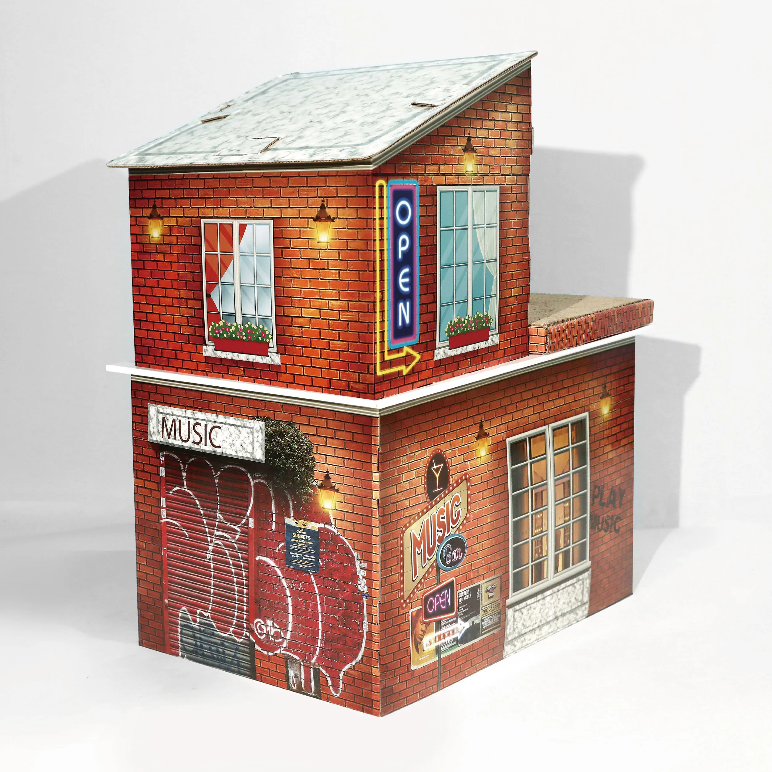 Corrugated cat scratch board double layers foldable cardboard cat house