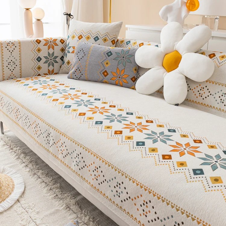 Benyi carpet sofacover customization printed sofa cover bohemia style diamonds patterns chenille sofa cover for home decor