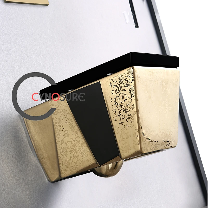 Оптовая продажа роскошных глянцевых черных и золотых туалетов для ванной комнаты керамический большой унитаз умывальник