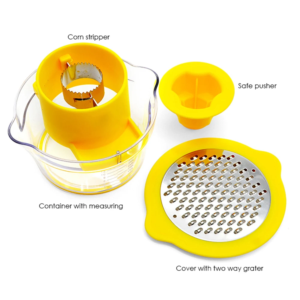 Corn Kernel Cutter Stripper with Safety Handle Quick Corn Cob Peeler Built in Cup Grater and Ginger Grater