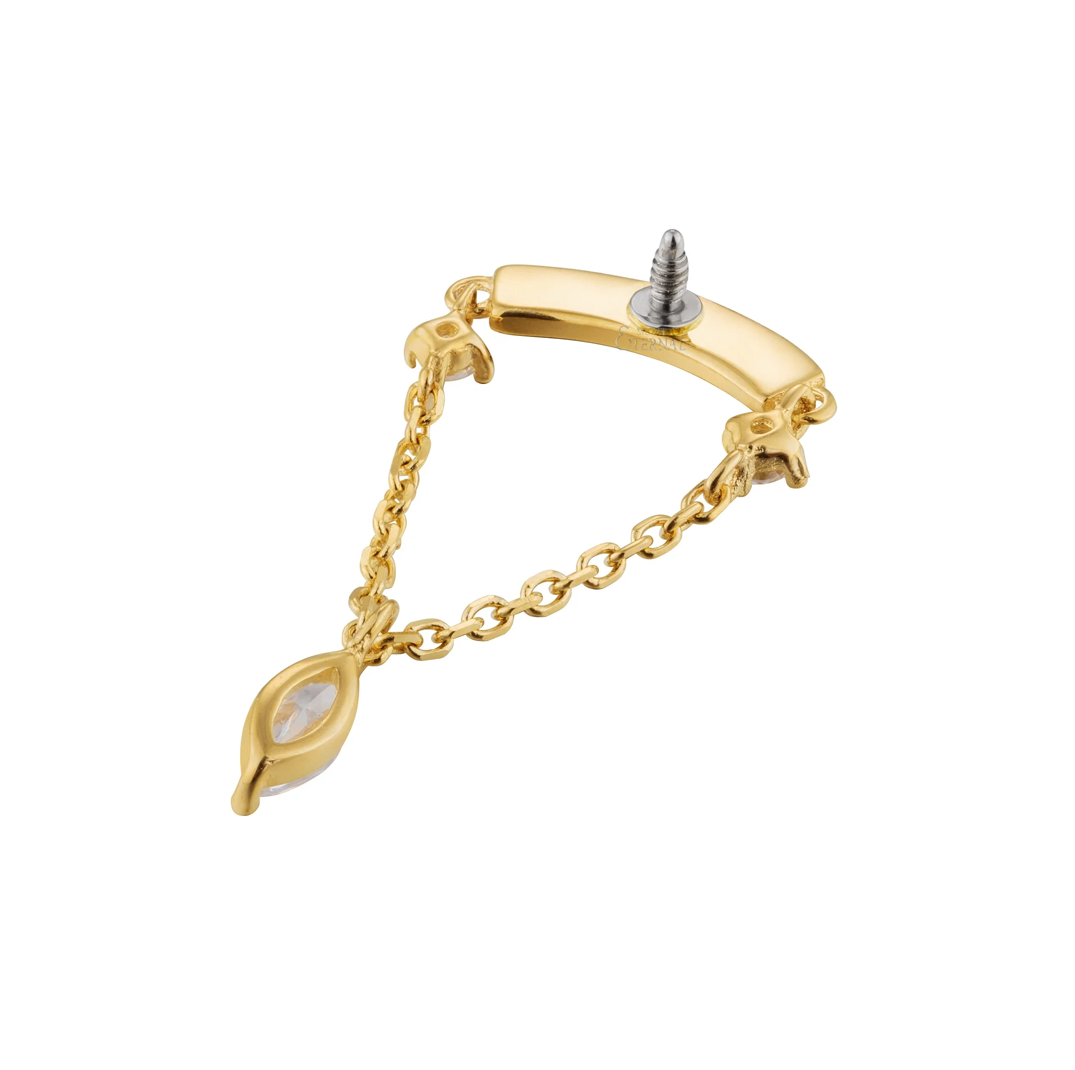 Eternal Metal 14K Solid Gold internally threaded dangle Chain labret studs piercing jewelry