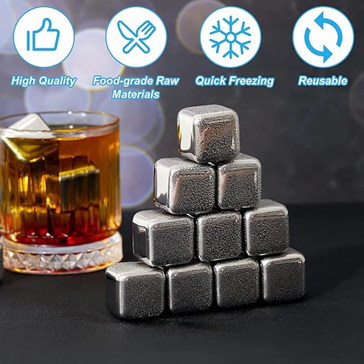 Bar Barware Cooling Ice Grains Reusable Ice Cubes Metal 304 Stainless Steel Bullet Ice Cube Set for Wine whiskey