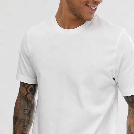 Custom Men Longline Hip Hop T-shirt Men Curved Hem Blank Bamboo Cotton T Shirt in White fitness men clothing