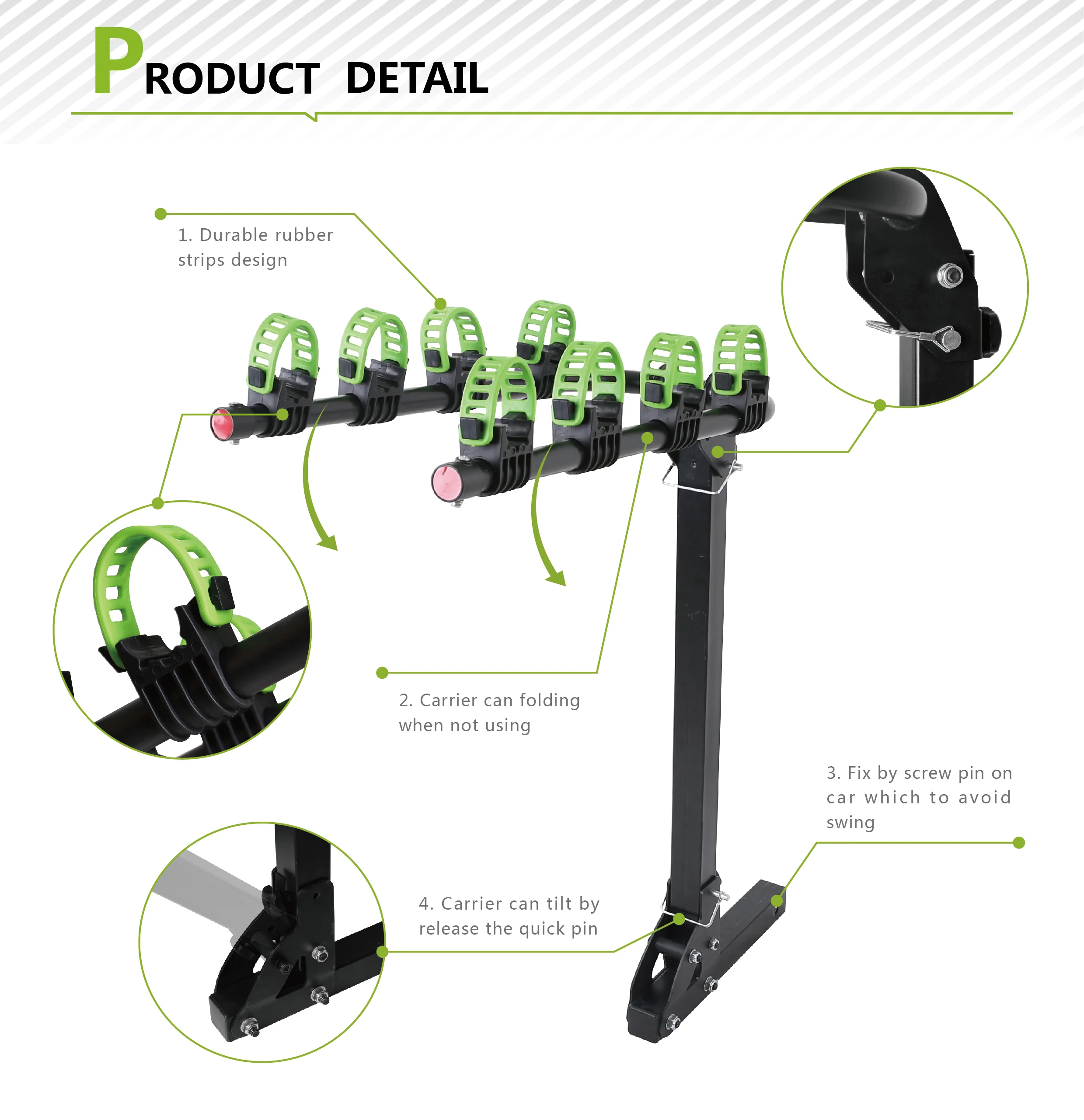 Auto accessories Bike Racks for 2 in Hitch Mount Fold Down Steel Rear Bike Rack for 4 Bike HB-202-4