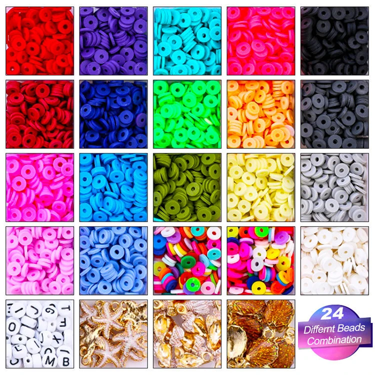 Clay Beads Multicolor Flat Round Polymer Clay Spacer Soft Ceramic Beads Diy Jewelry Making Kit for Children
