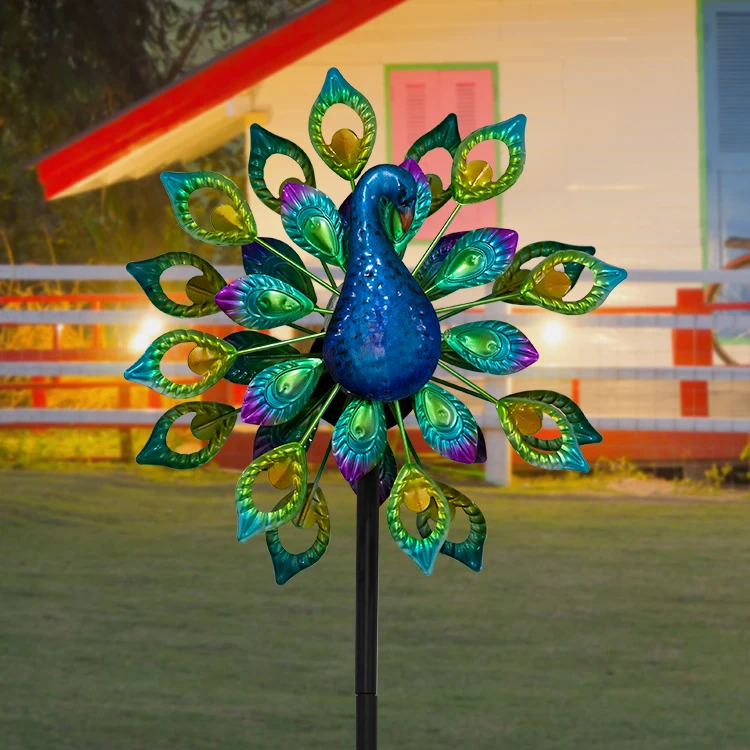 Wind Spinner Peacock Wind Sculpture Metal Windmill for Outdoor Yard Patio Lawn & Garden
