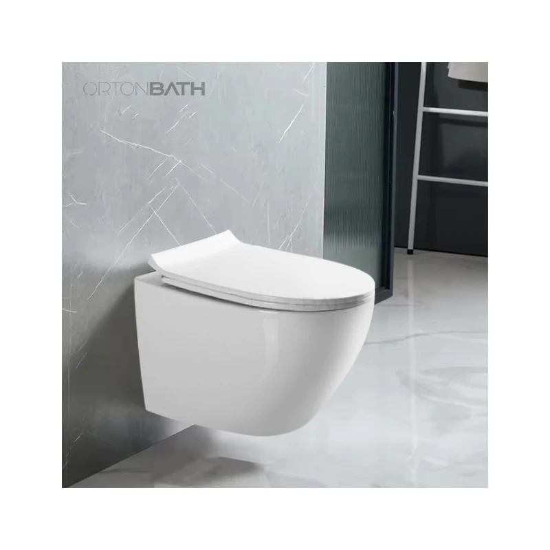 ORTONBATH traditional Rimless Wall-Mounted Wall Hung Toilet Bathroom Ceramic Rimless wall hanging Toilet With UF Seat Cover
