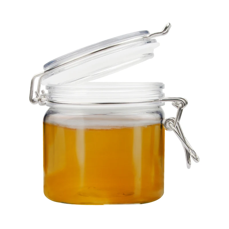 Square Shape Food-grade Honey Dry Fruit Sugar Metal Locking Clamp Lid 500ml Air Tight Food Storage Containers