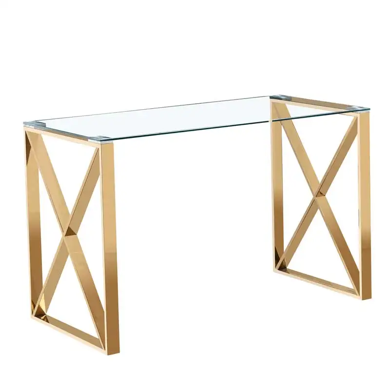 Modern Luxury Curved Glass Console  Living Room Furniture Gold Metal Frame Console Table