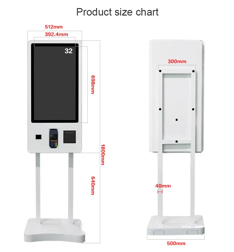 24 inch wall mount self service cash register finger wirting screen kiosk with thermal printer