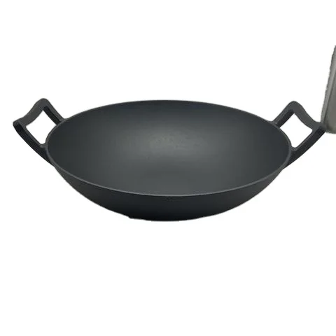 Hot sale pre seasoned camping  cast iron wok with two handle china wok