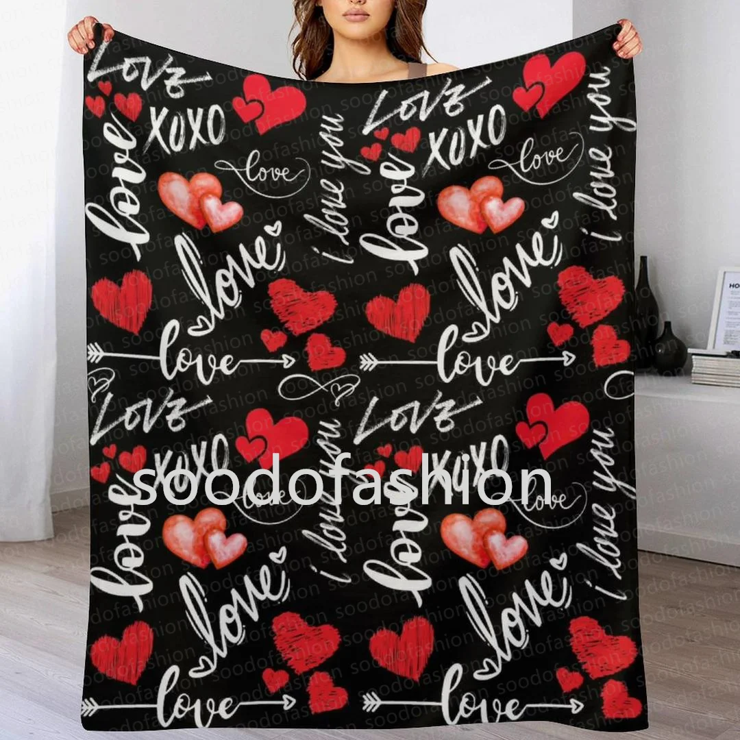 Wholesale Customized new cartoon Red heart Valentine Sublimation Super Soft flannel blanket Throw 4 seasons blankets