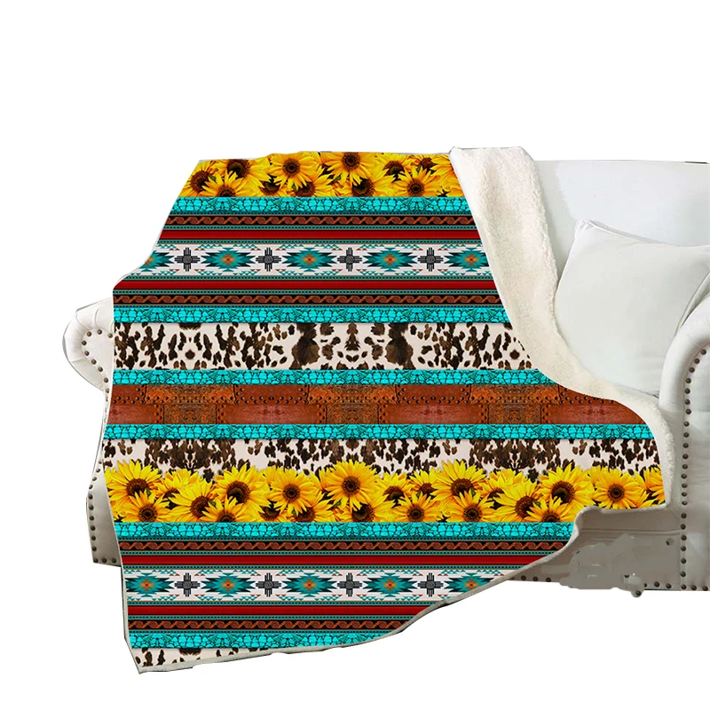 Low Moq Custom Design Western Style Aztec Cow Printed Newborn Adult Kids Blanket
