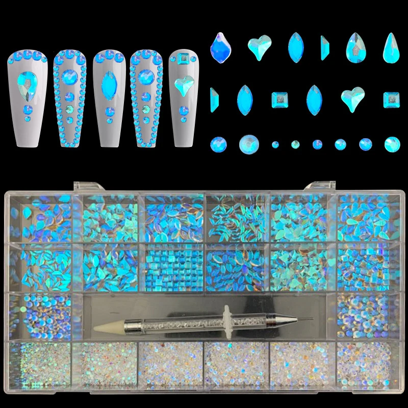 Multicolor 21grids set box shaped rhinestone Mixed Shape Rhinestone for Nail Art Decoration