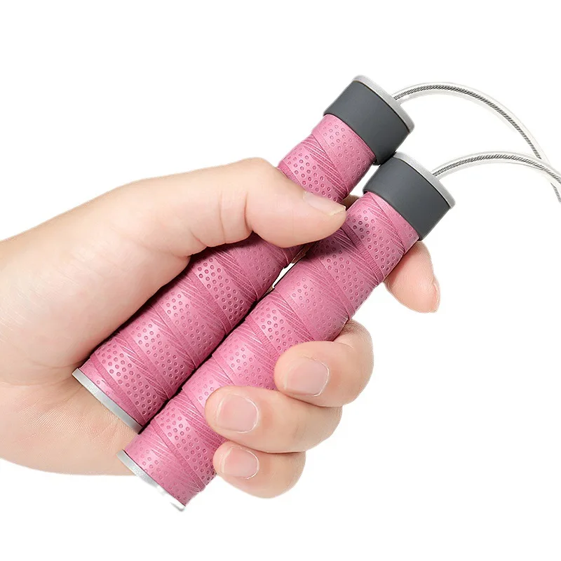 CHENGMO SPORTS High Quality Adjustable Speed Beaded WeightedJump Rope Steel Wire Rope Skipping with Sweat Absorbing Tape