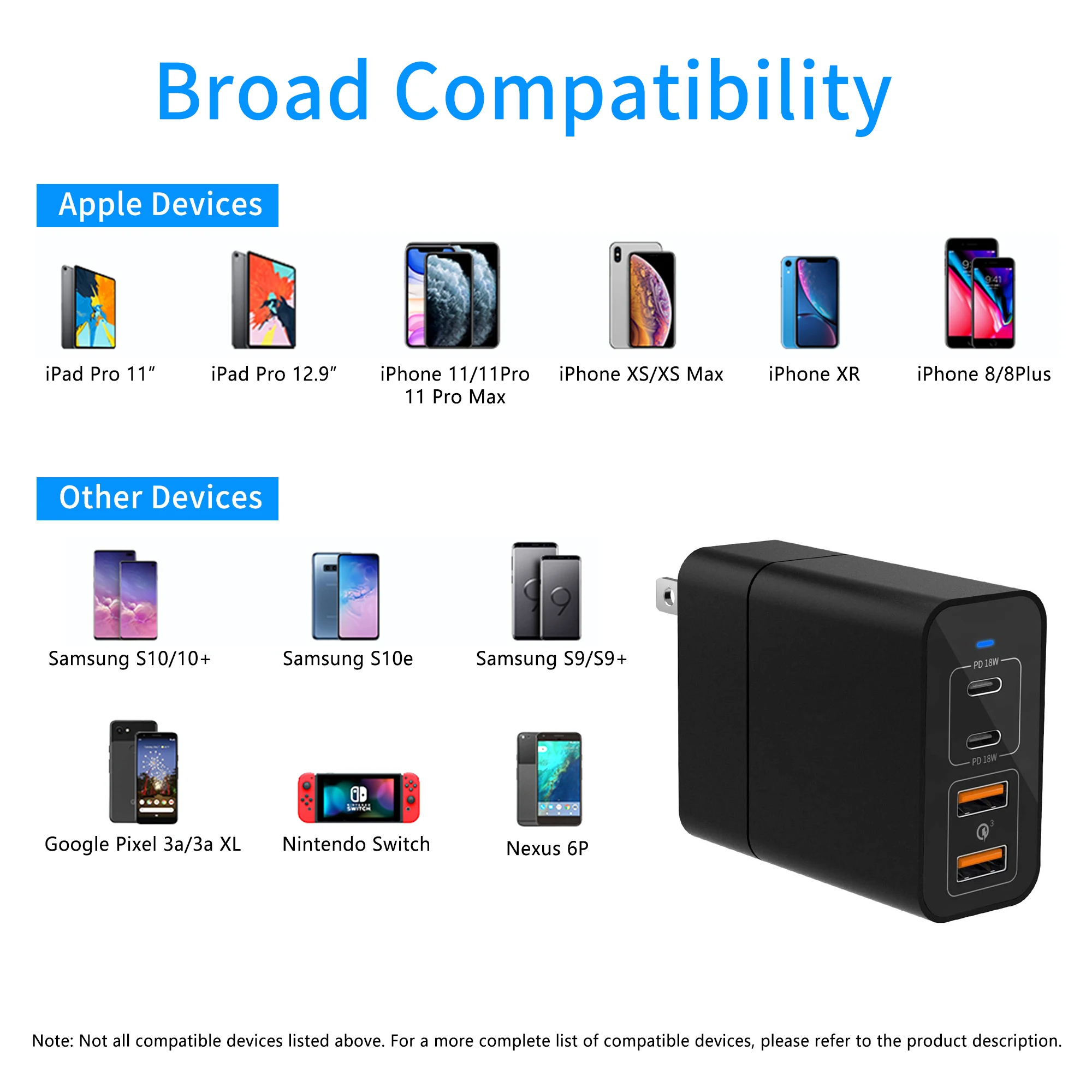 
Type C PD 18W Fast charger total 48W universal 4 port usb wall charger QC 3.0 travel charger laptop power adapter 