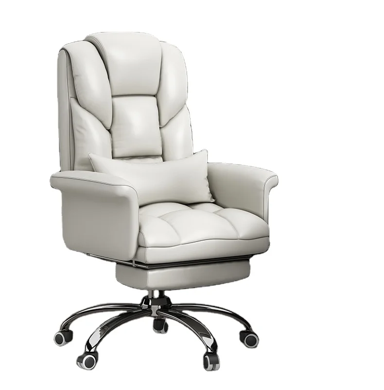 High Back Comfortable Office Furniture Lumbar Support White Ergonomic Pu Leather Boss Swivel Office Chair With Footrest