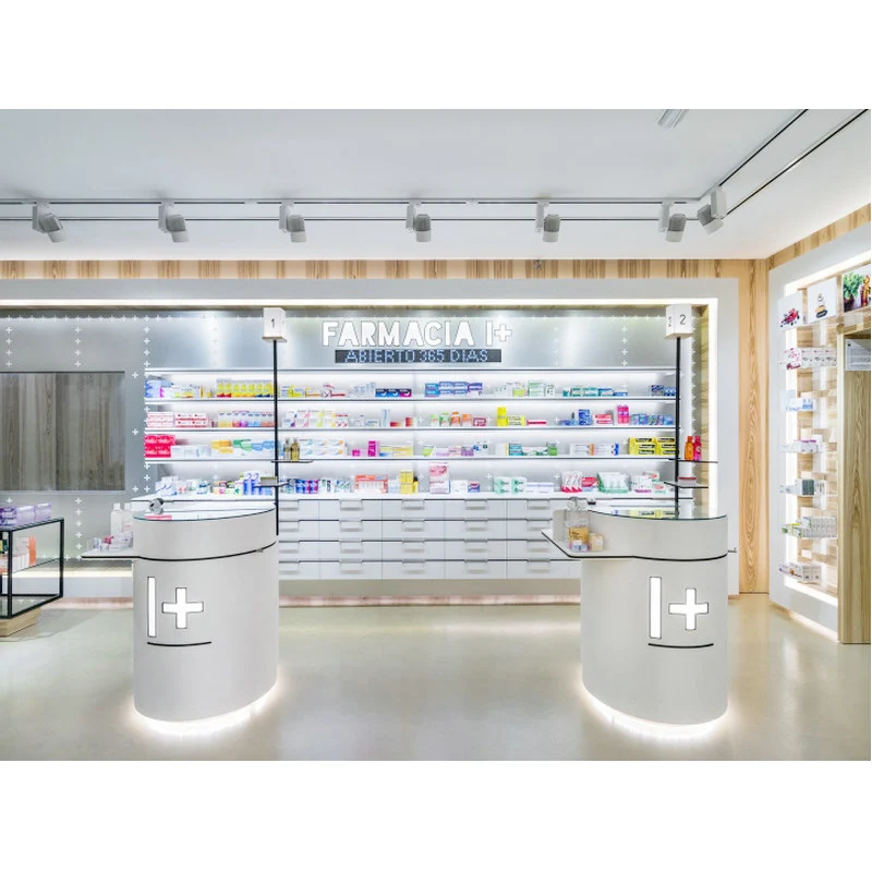 New Chinese Style Pharmacy Pharmacy Interior Decoration Design Customized Modern Cash Register Display Rack Furniture Matching