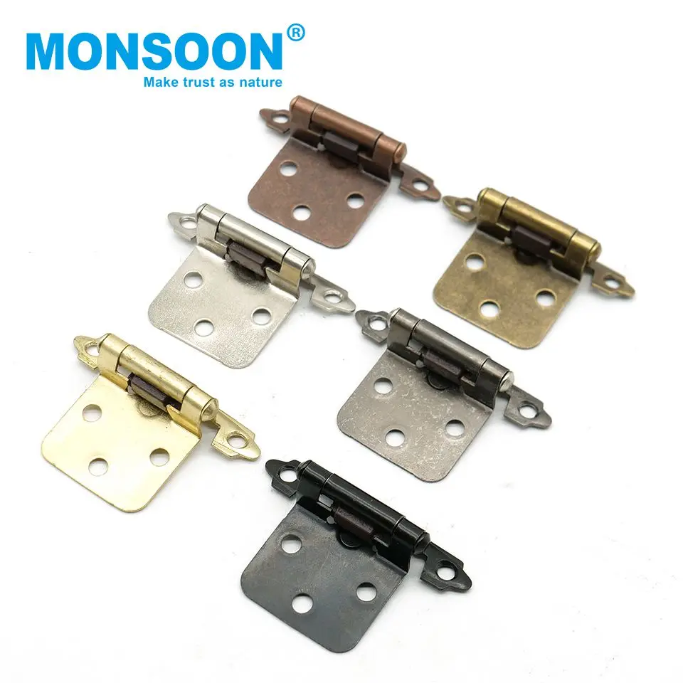 Furniture fitting short arm Chrome gate hinge overlay wrap hidden american type self closing cabinet door hinge for cabinet door