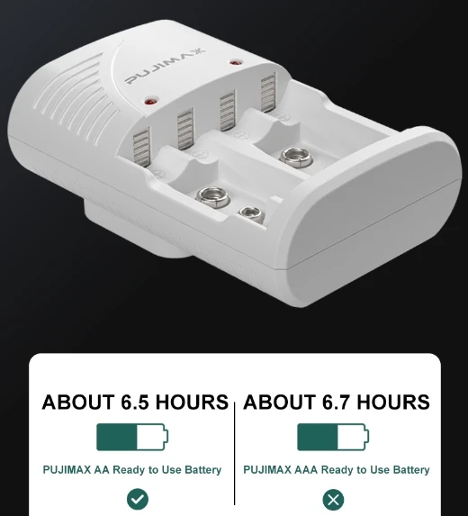 PUJIMAX 4 Slot Wall Smart Battery Charger EU US BIS  UK SAA Plug For 1.2V AA AAA Nimh Nicd And 9V Rechargeable Batteries