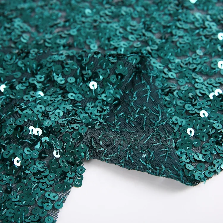 Design Polyester Cheap Luxury Mesh Tulle Luxury Full Green Sequin Material Fabric Embroidery For Club Dress