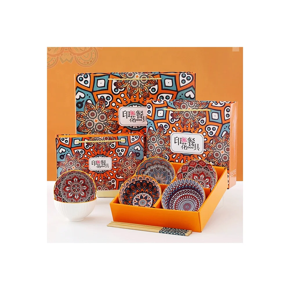 Bohemia theme ceramic tableware set ceramic dinnerware set bowl spoon set  customization business giveaway with gift box