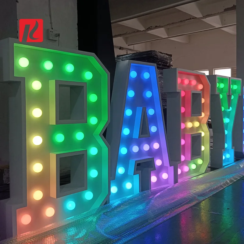 Kexian Custom 3D Large Letter 3ft 4ft Metal RGB Light up Marquee Letters Baby LED Bulb Sign Party Decorations