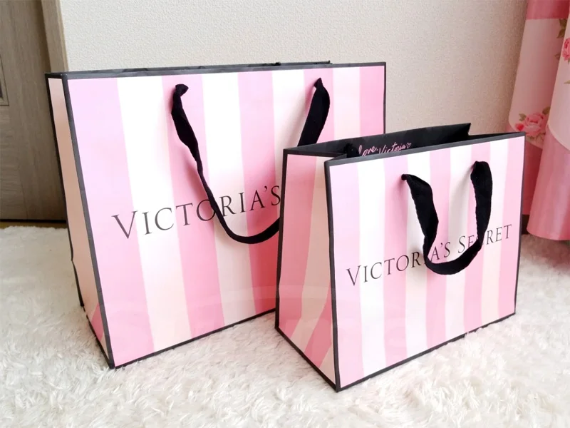 Women Fashion Accessories Packing Pink Gift Bags Custom Logo Paper Shopping Carrier Bag With Drawstring Black Ribbon Handle