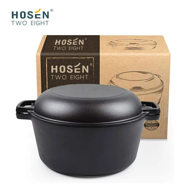 Multifunction Outdoor 2 In 1  Cast Iron Double Dutch Oven  Skillet Frying Roasting Pan Pot Cooker Set Cookware Soup & Stock Pot