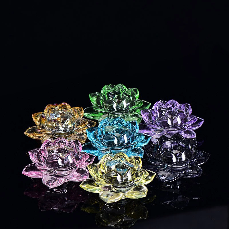 Transparent glass colored lotus candle holder Candle holder for Buddha lamp lotus lamp home decoration