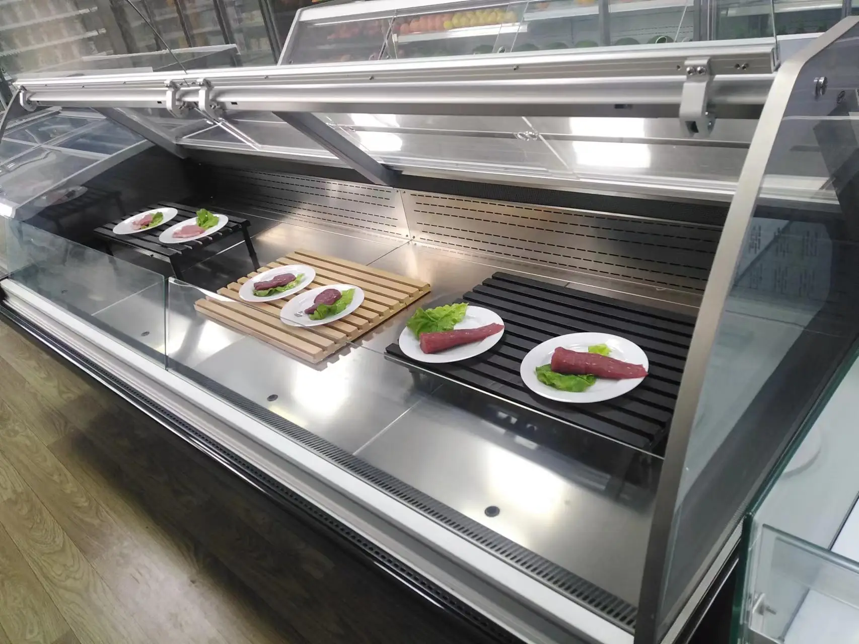 Cooked food display refrigerator for butcher store fresh meat showcase deli sausage display fridge