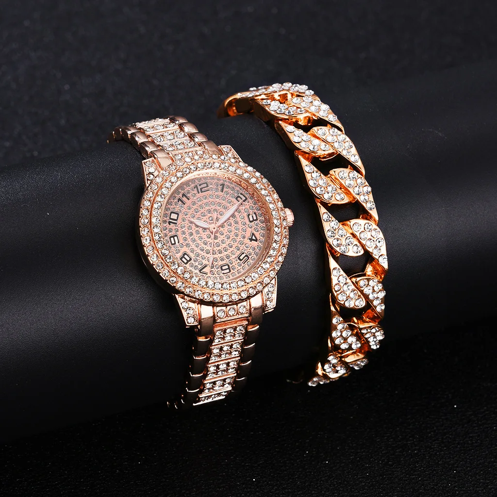 Hot Ice Out Golden Luxury Ladies Diamond Arabic Analog Quartz Watches For Women Jam Tangan Wanita