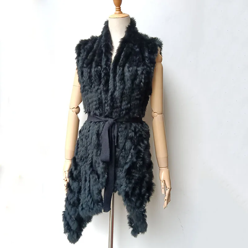 Women Real Fur Vest For 2024 Spring Genuine Rabbit Fur Vests Knitted Ladies Autumn Fur Gilet Natural Rabbit Gilets Female