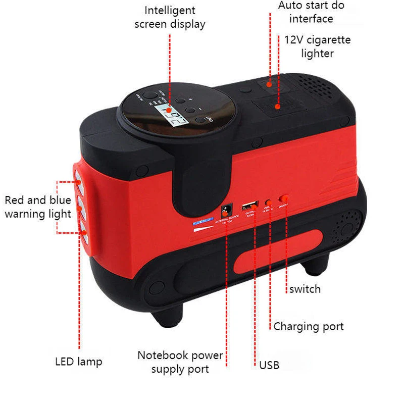 8000Mah Emergency Car Boost Battery Jump Start Peak 800A Portable Car Jump Starter With Led Lights